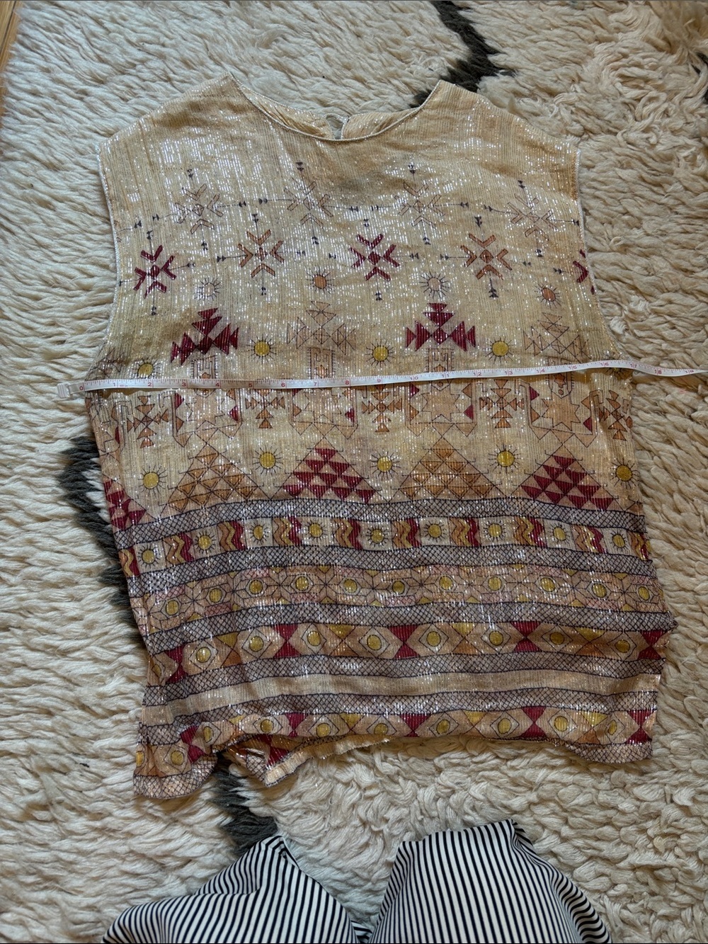 Embroidered Cream Boho Sleeveless Blouse with Red & Yellow Motif - Picture 11 of 16